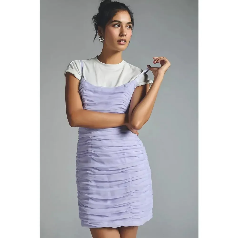 NWT Anthropologie Hutch Ruched Tulle Bow Mini Dress Size 6 Lavender #NC431